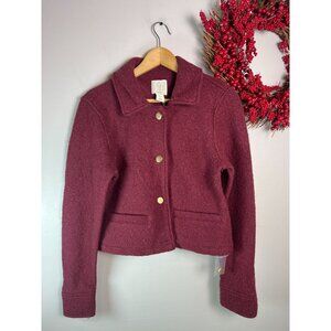 Joie Women Cropped Wool Blend Jacket Classic Collar SMALL in Deep Maroon